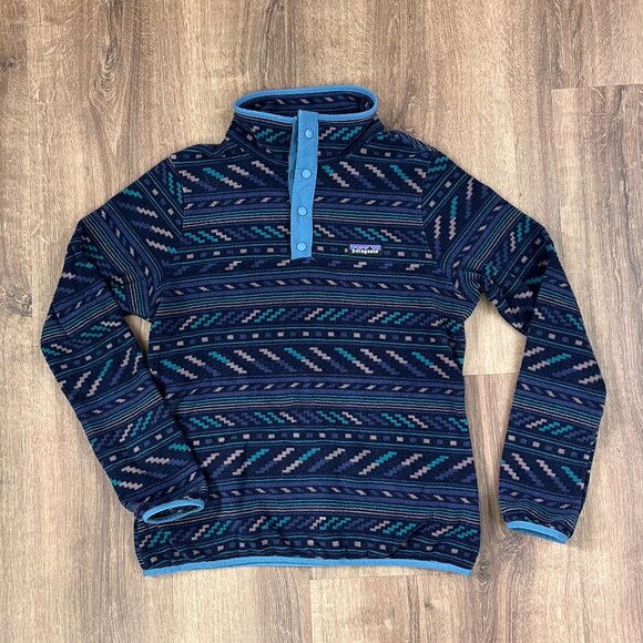 EUC Patagonia Micro D Snap-T Pullover  Blue Pattern Sz S - Picture 2 of 9